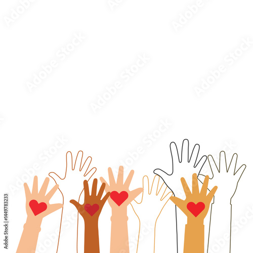 Hand Hearts Flat Line Design