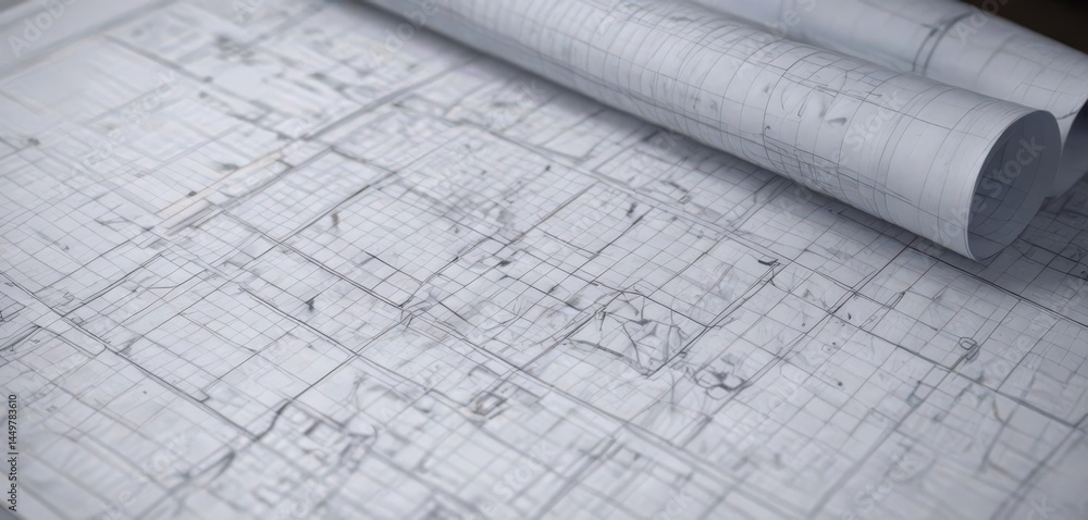 Blueprint photo mockup with grid, technical drawing style, realistic paper texture , photo mockup, design