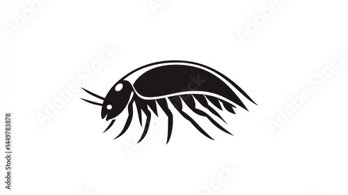 Silhouetted beetle, profile view, simple graphic design, possible use as a logo or icon