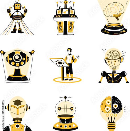 Pack of AI Innovations Hand Drawn Illustrations 
