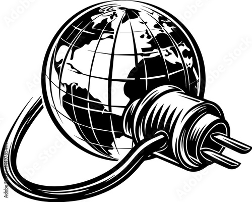 Global energy powers the economy through interconnected systems svg vector. Global Connectivity Through Underwater Grid Networks Across Continents