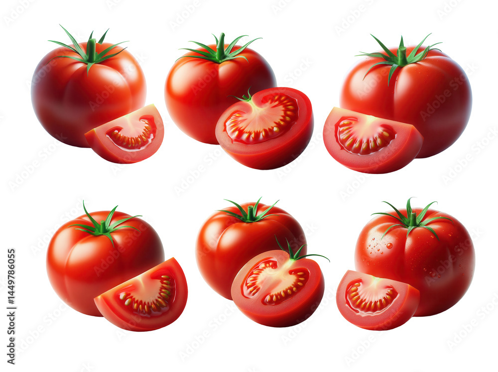 Array of plump sliced tomatoes Array of plump sliced tomatoes