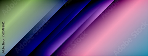 Abstract gradients blend, creating diagonal bands. Colors shift from green through purple to pink. Minimalist design, smooth transitions dominate.