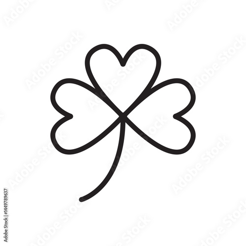 Linear vector icon of three-leaf clover with heart shapes. Represents love, hope, faith, good luck and nature.