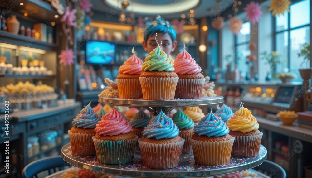 Colorful Cupcakes in a Whimsical Bakery Colorful Cupcakes in a Whimsical Bakery