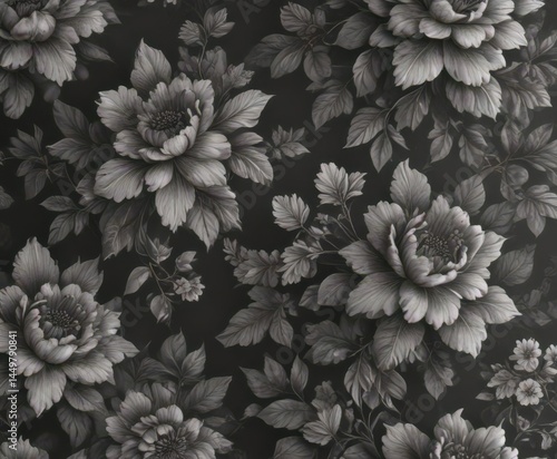 Wallpaper Mural Delicate charcoal floral wallpaper; seamless vintage pattern , wallpaper, art, background Torontodigital.ca
