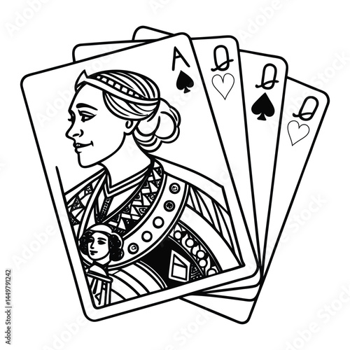  Queen  line art and illustrator eps 10