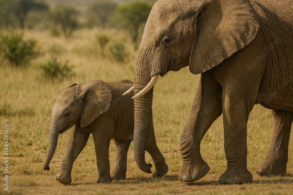 Fototapeta premium Elephants walking in savannah