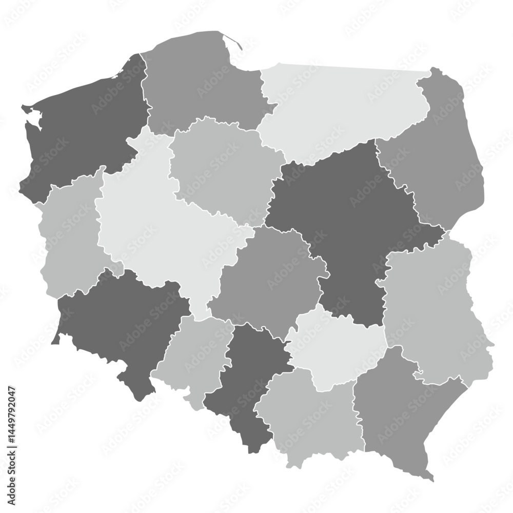 Obraz premium Poland Map Grey by Region