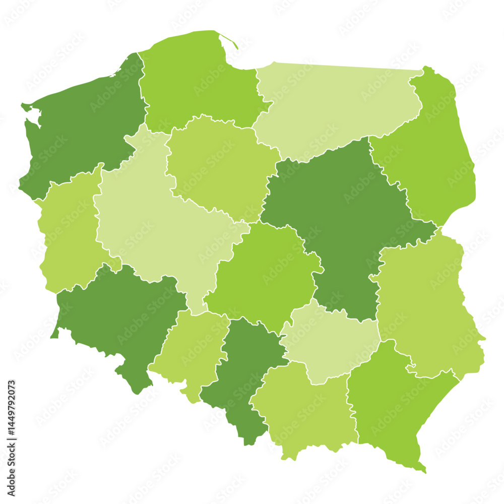 Obraz premium Poland Map in Green by Region