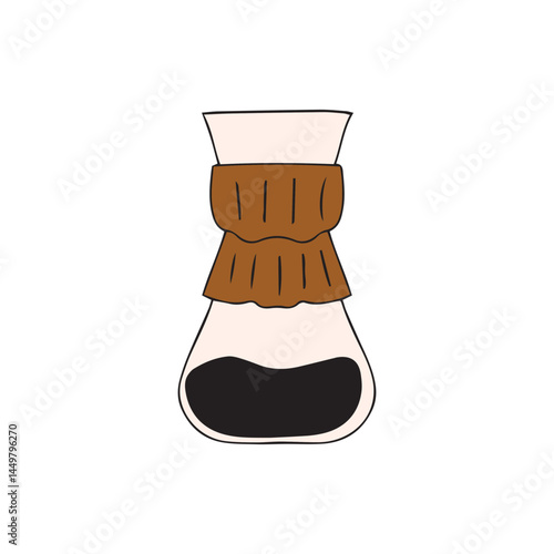 hand drawing coffee doodles element stock. Coffee stickers and barista characters.Coffee makers, kettles, brewing, arabica coffee, glass,espresso,cappuccino, beans.Graphic doodle minimalist retro icon