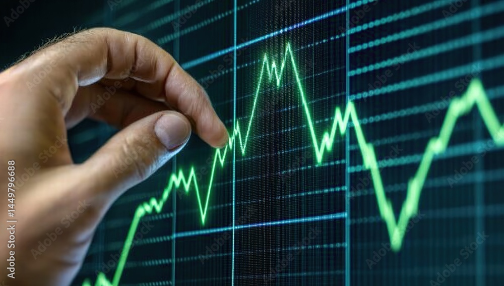 Hand Pointing At Rising Stock Chart Hand Pointing At Rising Stock Chart