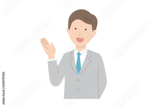 案内するスーツの男性