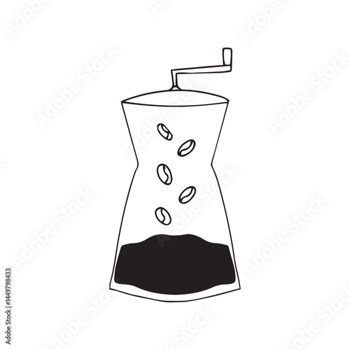 hand drawing coffee doodles element stock. Coffee stickers and barista characters.Coffee makers, kettles, brewing, arabica coffee, glass,espresso,cappuccino, beans.Graphic doodle minimalist retro icon