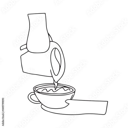 hand drawing coffee doodles element stock. Coffee stickers and barista characters.Coffee makers, kettles, brewing, arabica coffee, glass,espresso,cappuccino, beans.Graphic doodle minimalist retro icon