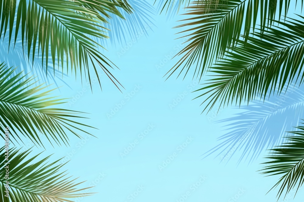 Fototapeta premium Palm leaves against a light blue sky