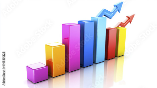 Free Download Colorful bar graph representing growth and progress with upward arrows indicating positive trends and increasing values - GFXLoad