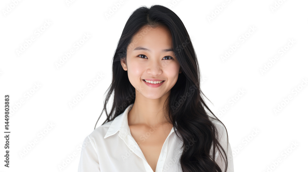 A Portrait of a Young Southeast Asian Woman with Long Flowing Dark Hair, Radiating Grace and Elegance A Portrait of a Young Southeast Asian Woman with Long Flowing Dark Hair, Radiating Grace and Elegance