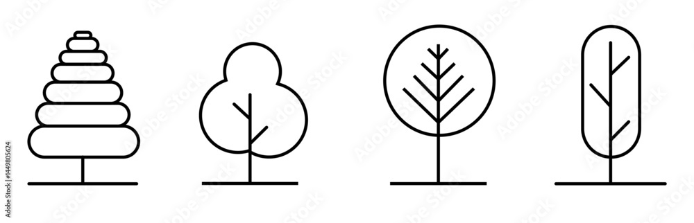 Big set of minimal trees linear icons - vector Big set of minimal trees linear icons - vector