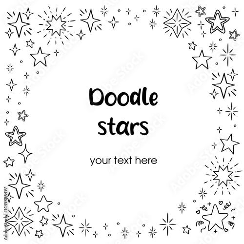Round frame of stars in doodle style. Place for text.
