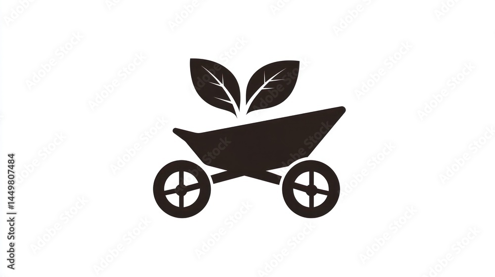 Simple illustration of a garden wheelbarrow with leaves, for use in icons or educational materials Simple illustration of a garden wheelbarrow with leaves, for use in icons or educational materials