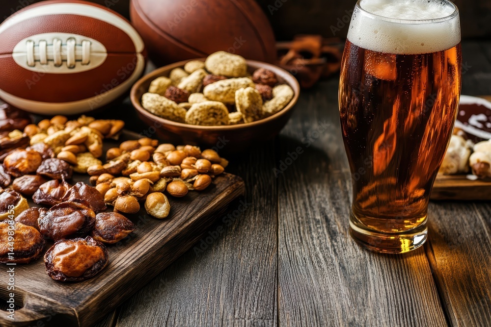 Snacks On A Table. American Football Sunday Game Day Snacks and Beverages Setup Snacks On A Table. American Football Sunday Game Day Snacks and Beverages Setup