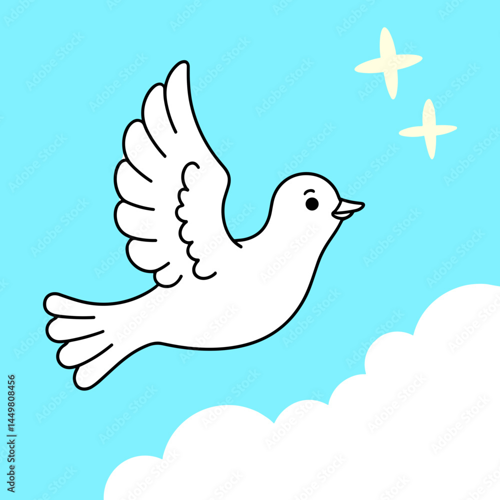 Obraz premium White bird flying against a blue sky with clouds 