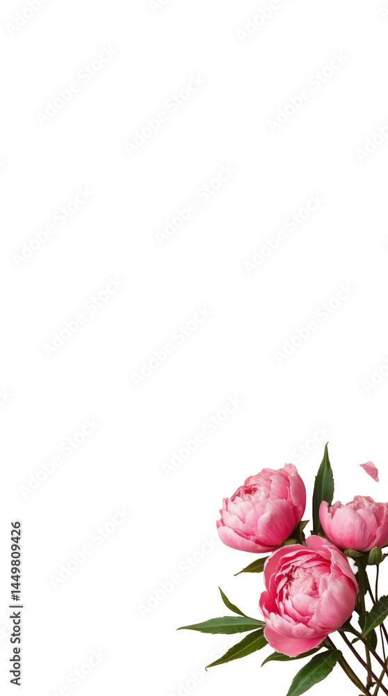 A Small and Understated Cluster of Pink Peonies Positioned in the Top Right Corner of a Dusty Rose Background A Small and Understated Cluster of Pink Peonies Positioned in the Top Right Corner of a Dusty Rose Background