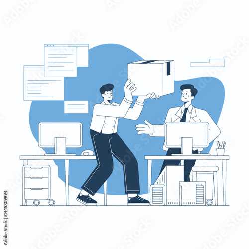businessman carrying box into office illustration design flat background