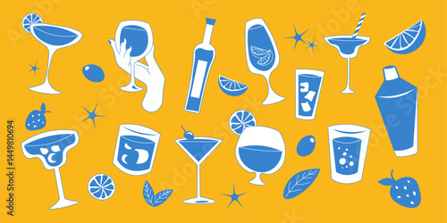 Cocktail set, collection of design elements