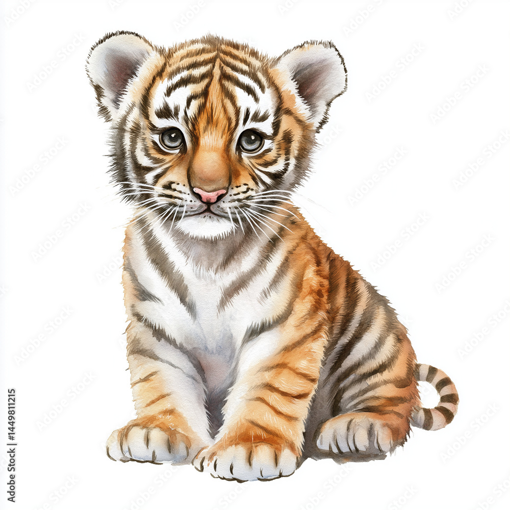 Obraz premium Watercolor, cute and adorable tiger cub