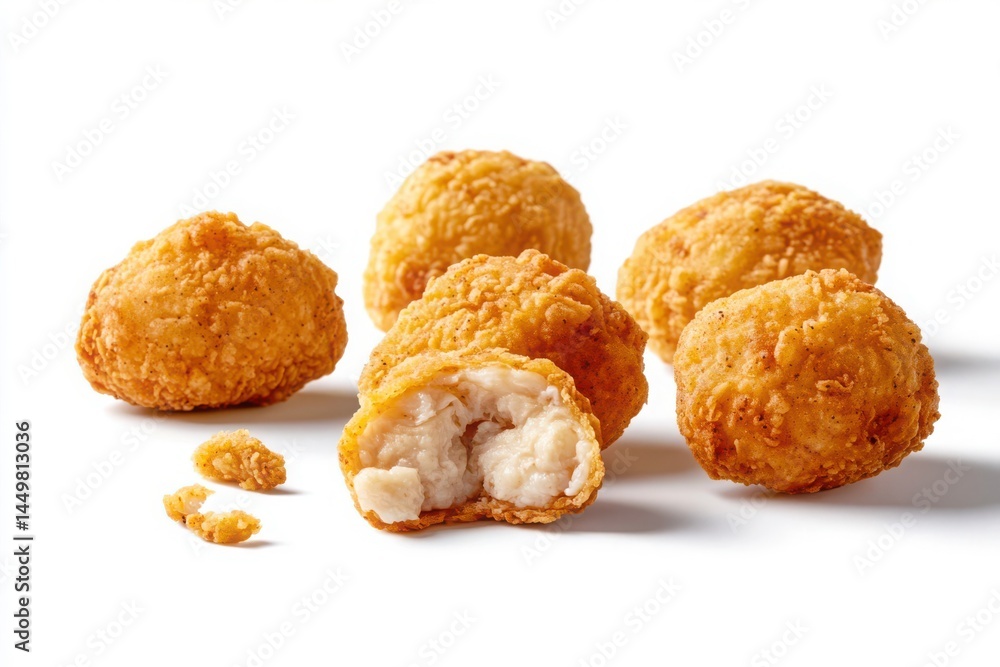 Crispy fried chicken balls, one cut isolated on white background Crispy fried chicken balls, one cut isolated on white background