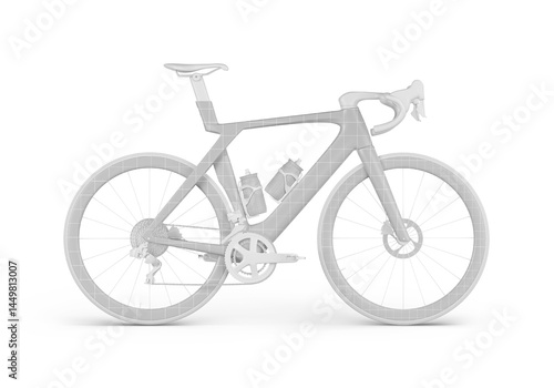 Vector illustration of a modern racing bicycle equipped with two water bottles, showcasing a sleek design with aerodynamic features for competitive cycling performanc
Road Bicycle Mockup Side View.eps