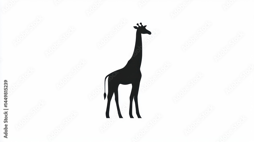 Fototapeta premium Silhouette of a giraffe against white background. Possible use educational material