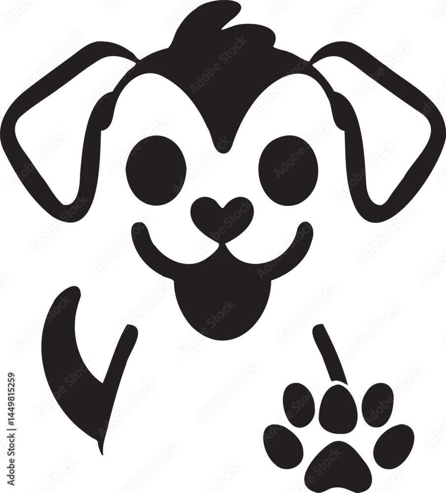 Happy dog silhouette with paw print. Perfect for pet lovers and animal themes. Adobe Illustrator Artwork Happy dog silhouette with paw print. Perfect for pet lovers and animal themes. Adobe Illustrator Artwork