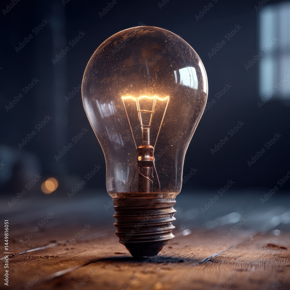 Illuminating Light Bulb Resting on Rustic Wooden Table Evoking Warmth and Creativity in a Cozy Home Environment Perfect for Inspiration and Focus