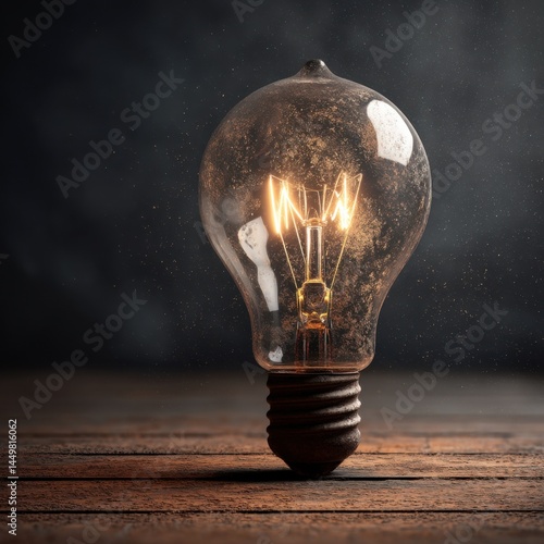 Illuminated Light Bulb Emitting Warm Glow with Radiant Small Light Inside Symbolizing Creativity Innovation and Ideas in a Minimalist Setting