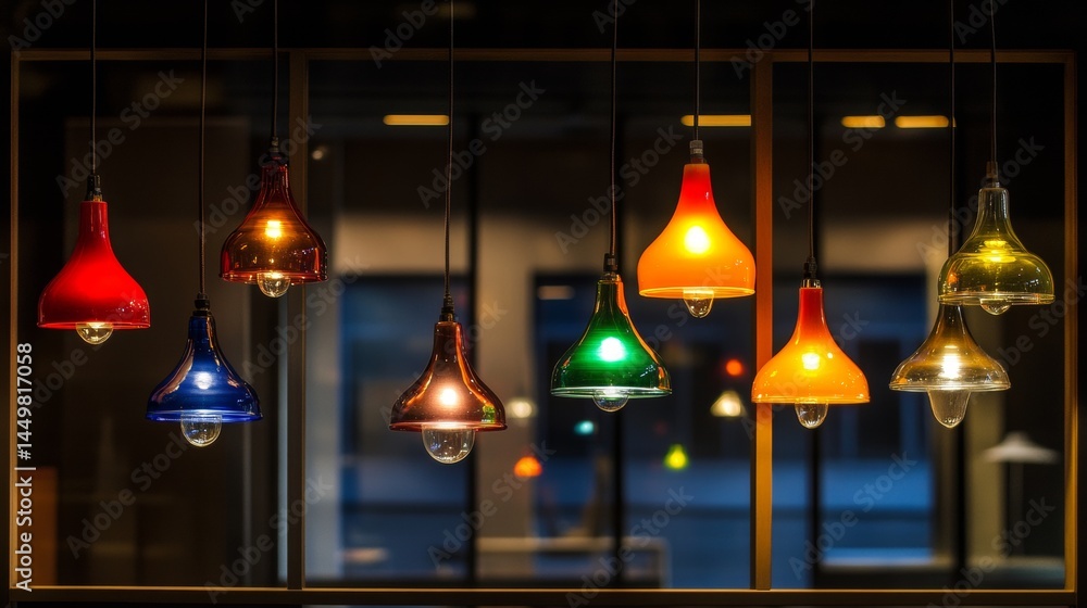 Obraz premium Hanging pendant lights in various colors and shapes