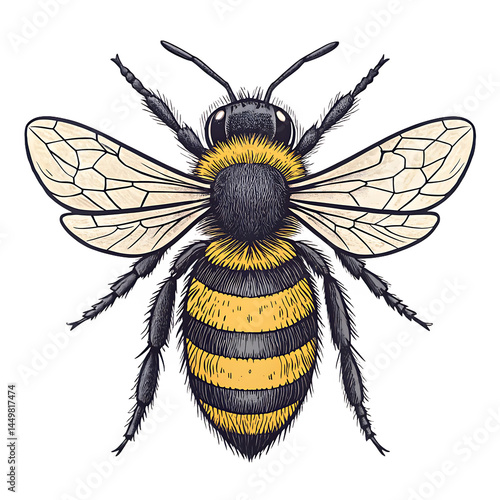 Sticker illustration of a bee isolated on white background. PNG