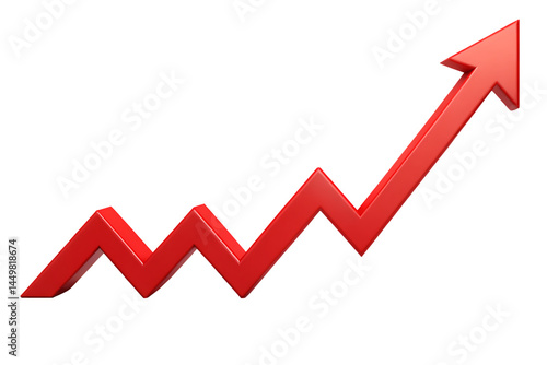 red upward arrow graph showing rising trend isolated on white background PNG