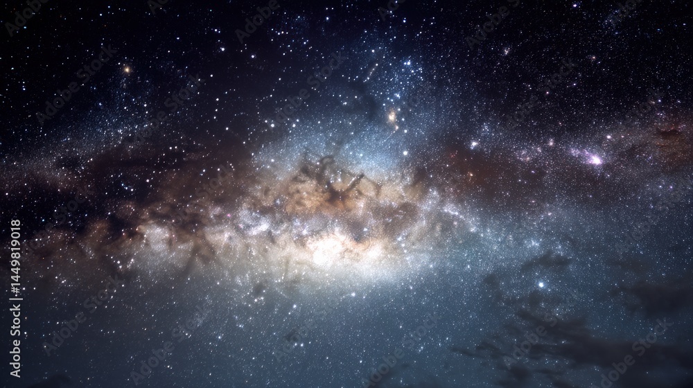 Obraz premium A breathtaking view of the Milky Way galaxy, showcasing its vibrant colors and cosmic dust. An awe-inspiring sight of the universe.