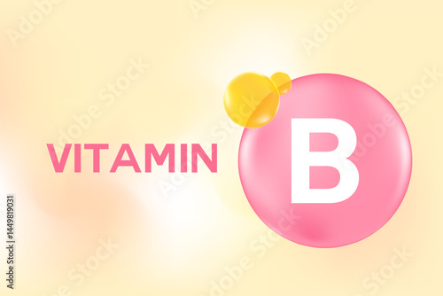 Vitamin B glowing 3D pink molecule element or bubble background, fluid flowing bubble fizz, beauty supplement, nutrition products banner, presentation, infographic design