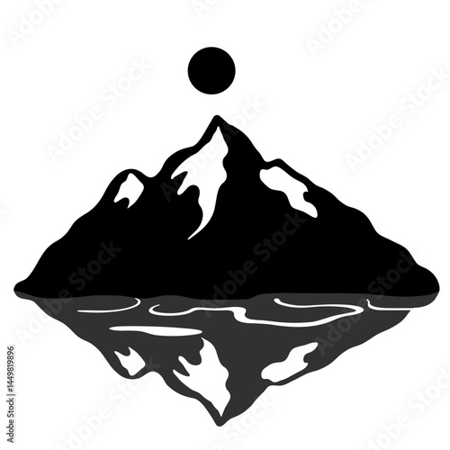 Silhouette of tranquil mountain landscape with calm breathing symbol, contrast ritual
