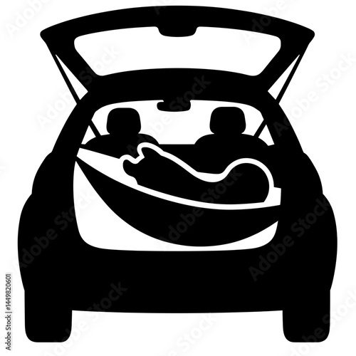 Pet hammock in car silhouette with sun protection, summer preparation