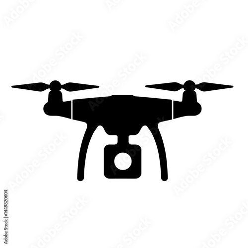 Silhouette of drone with tracking icon on white background, Smart City concept
