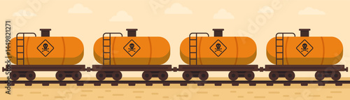 Toxic chemical tankers on freight train vector