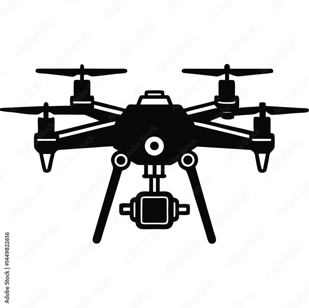 Drone Vector Silhouette illustration Dual camera drone in side silhouette view Drone Vector Silhouette illustration Dual camera drone in side silhouette view
