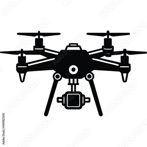 Drone Vector Silhouette illustration Dual camera drone in side silhouette view