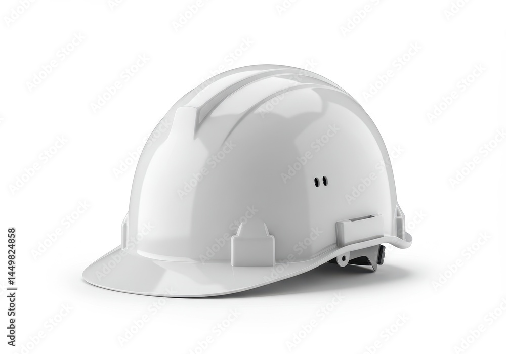 A clean, white hard hat sits on a white surface, providing safety gear for construction and industrial work A clean, white hard hat sits on a white surface, providing safety gear for construction and industrial work