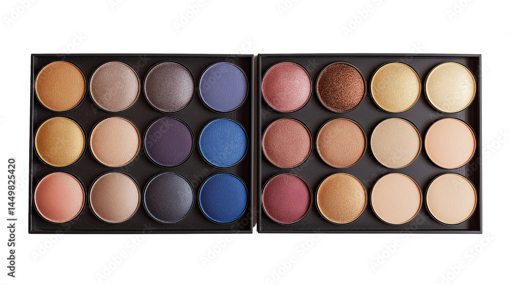 collection of various colorful eye shadow palettes isolated on white transparent background collection of various colorful eye shadow palettes isolated on white transparent background